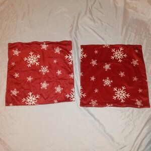 Red and white velvet Snowflake Pillow Covers 18" x 18" Holiday